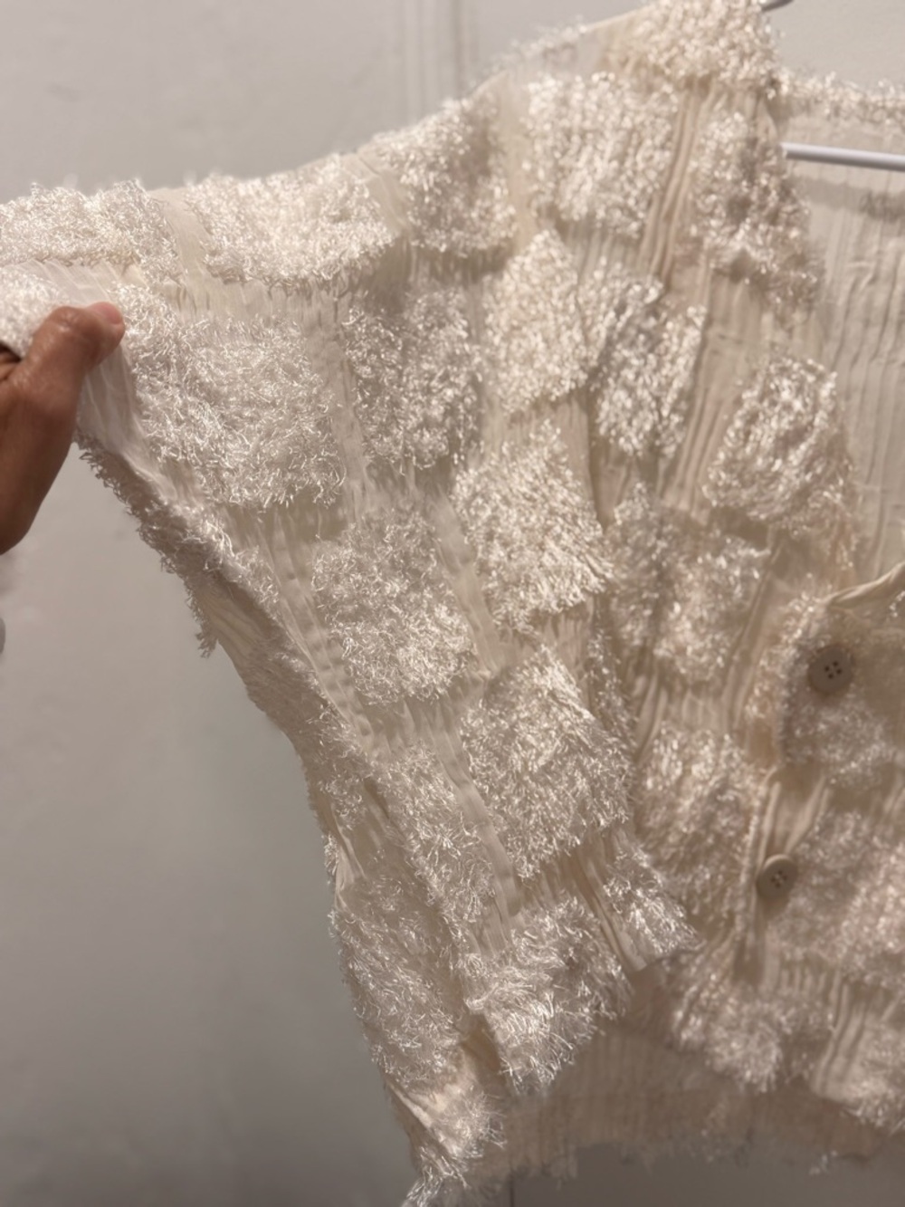 BEAUTIFUL ISSEY MIYAKE Cream Textured V-Neck Button Cardigan - Picture 8 of 13